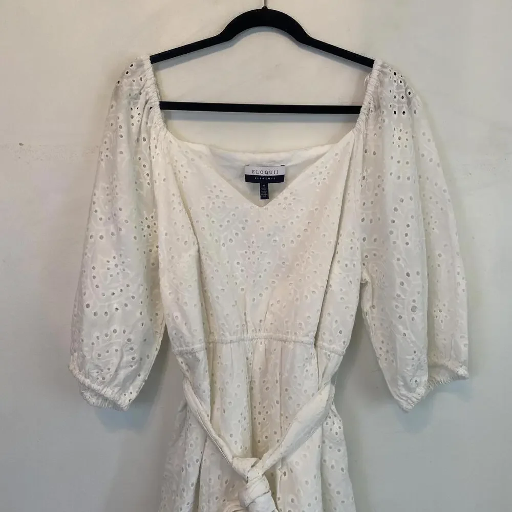 ELOQUII white eyelet long sleeve mini dress - Picture 3 of 6